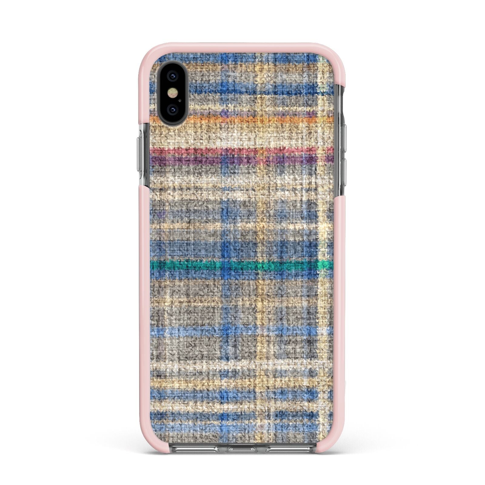 Fabric Plaid Apple iPhone Xs Max Impact Case Pink Edge on Black Phone