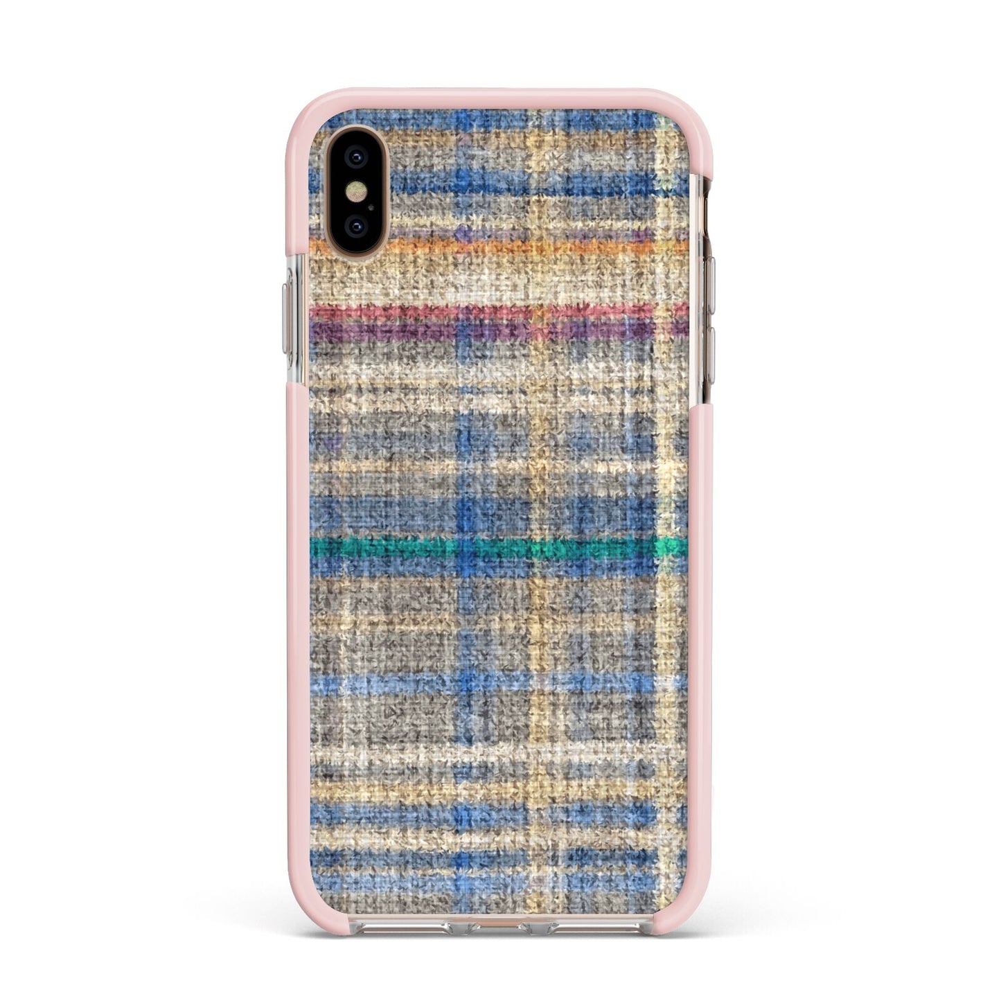 Fabric Plaid Apple iPhone Xs Max Impact Case Pink Edge on Gold Phone