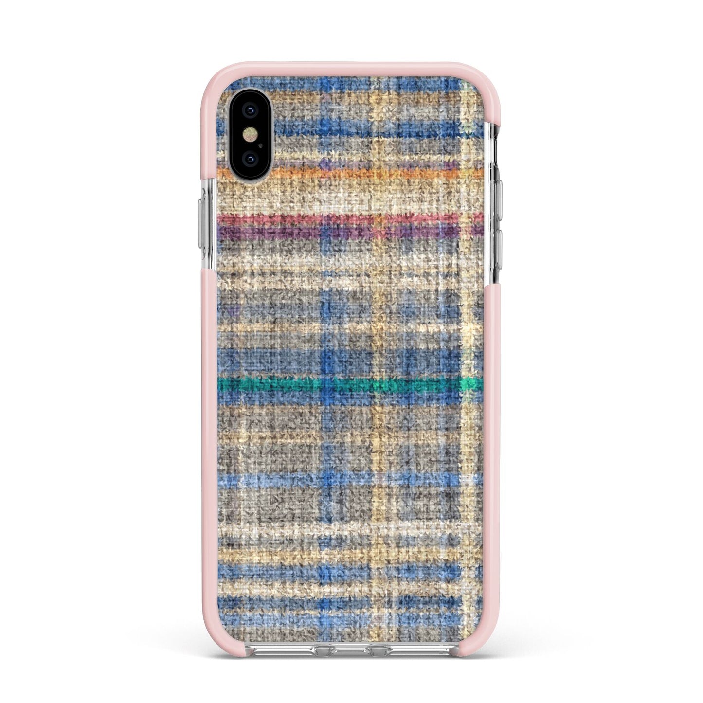 Fabric Plaid Apple iPhone Xs Max Impact Case Pink Edge on Silver Phone