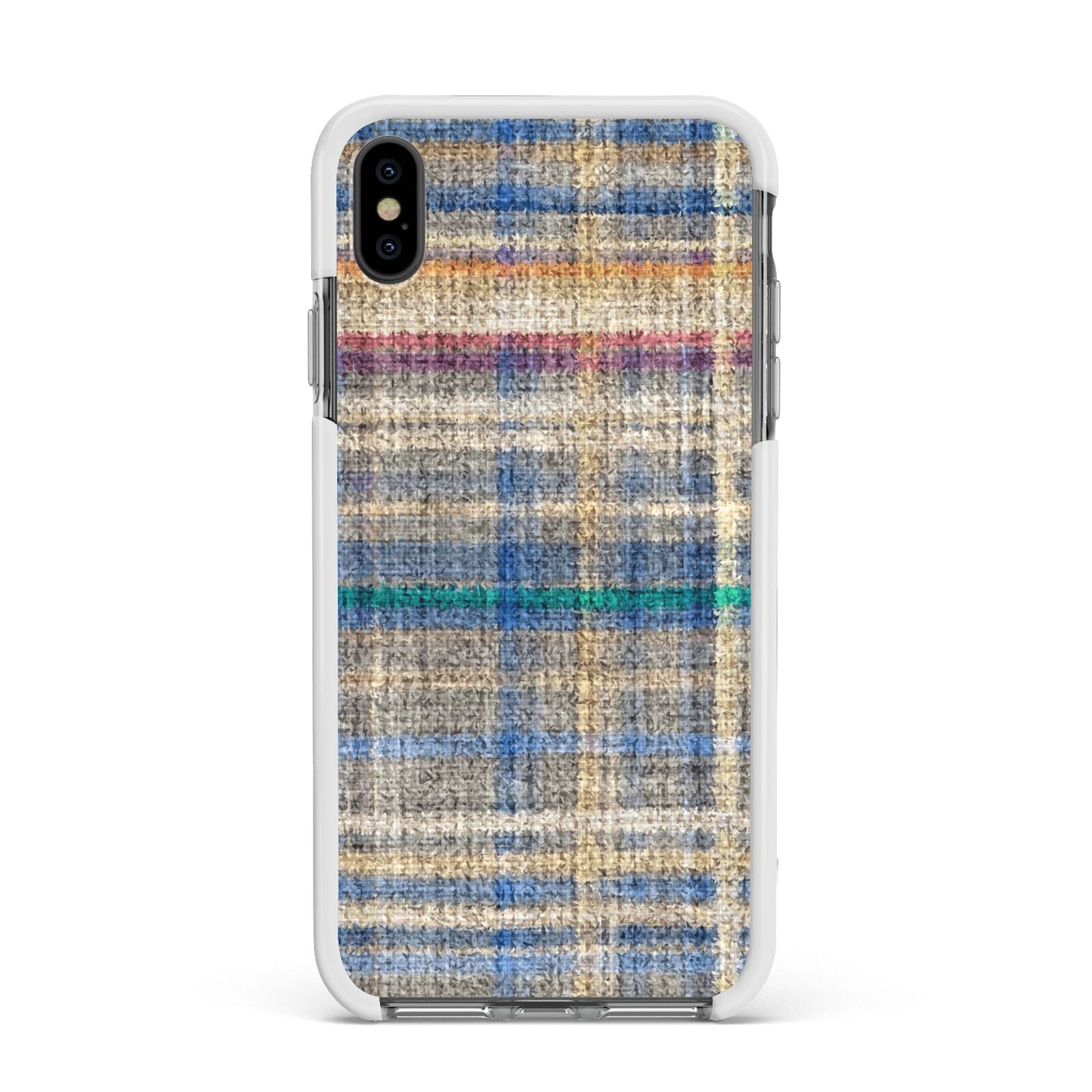 Fabric Plaid Apple iPhone Xs Max Impact Case White Edge on Black Phone