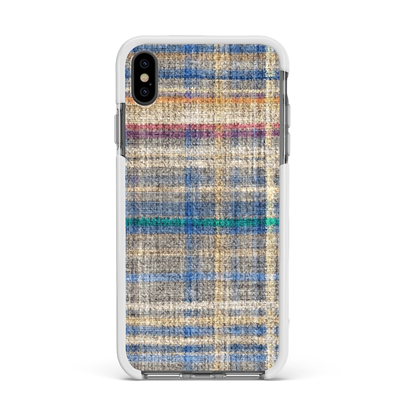 Fabric Plaid Apple iPhone Xs Max Impact Case White Edge on Black Phone