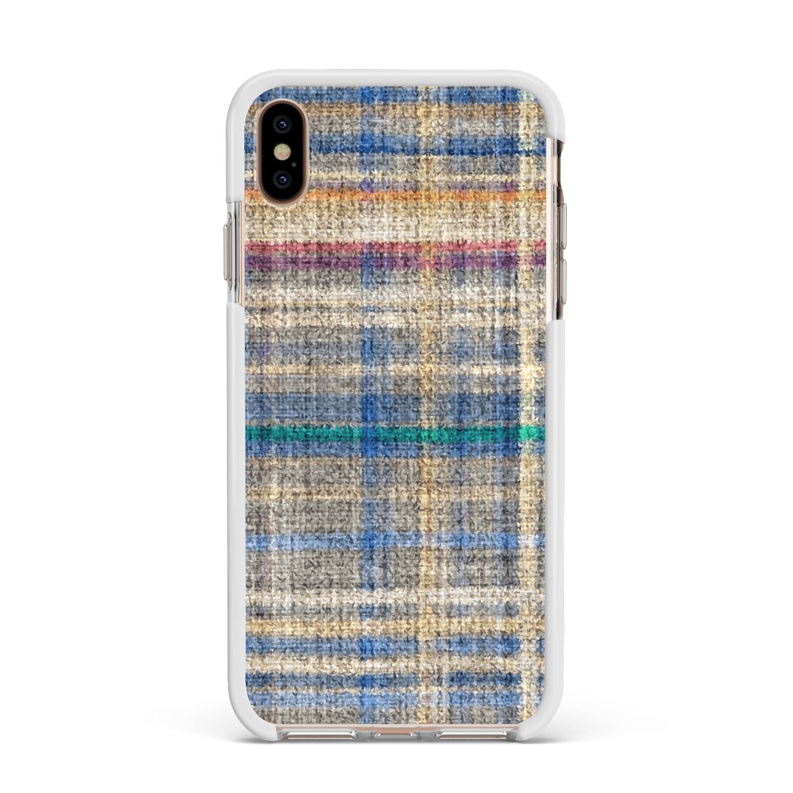 Fabric Plaid Apple iPhone Xs Max Impact Case White Edge on Gold Phone