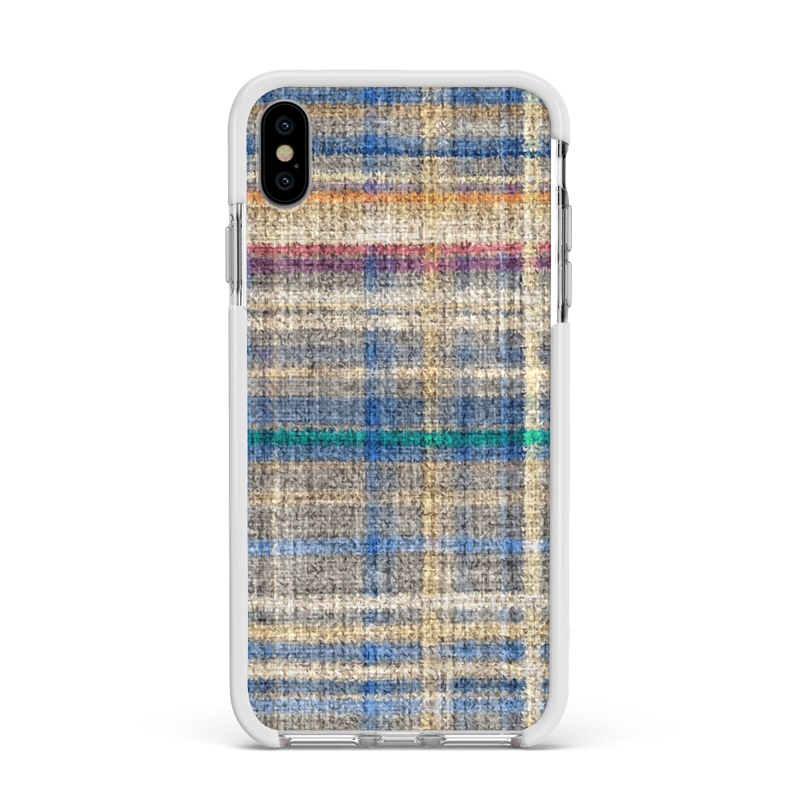 Fabric Plaid Apple iPhone Xs Max Impact Case White Edge on Silver Phone