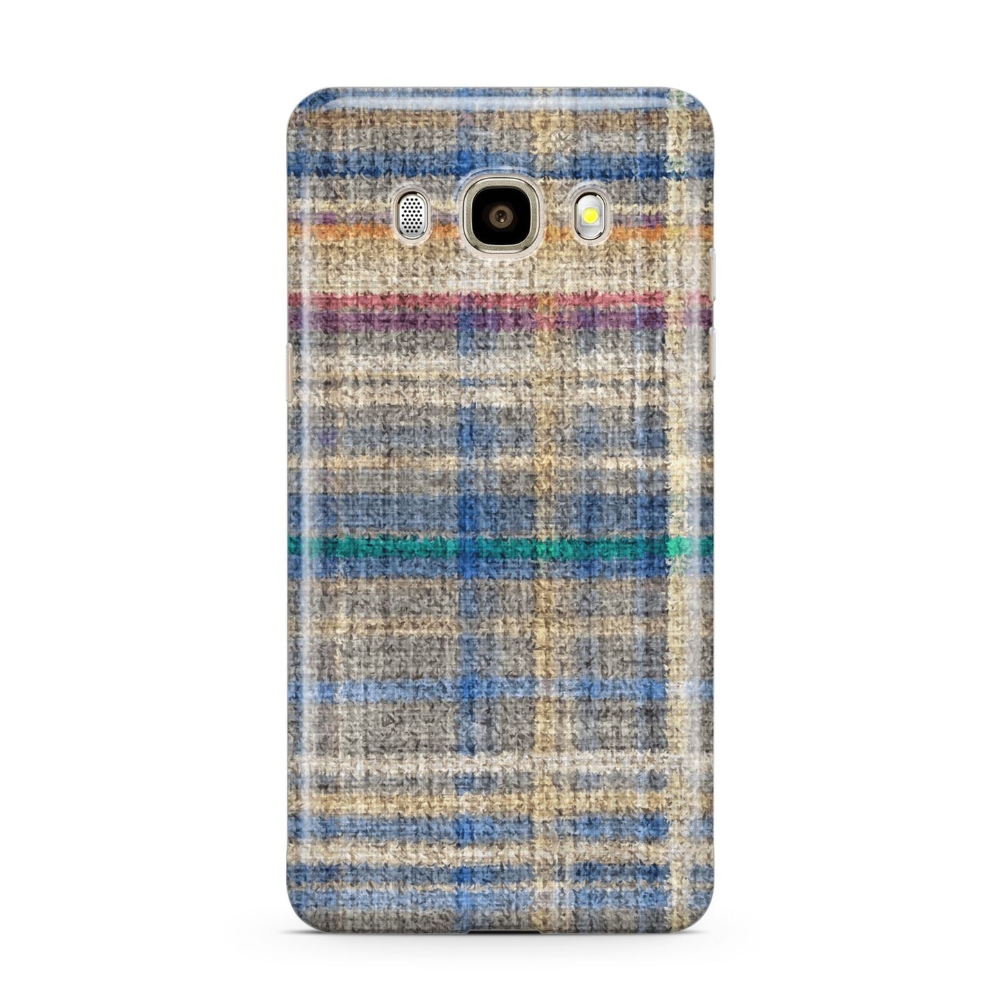 Fabric Plaid Samsung Galaxy J7 2016 Case on gold phone