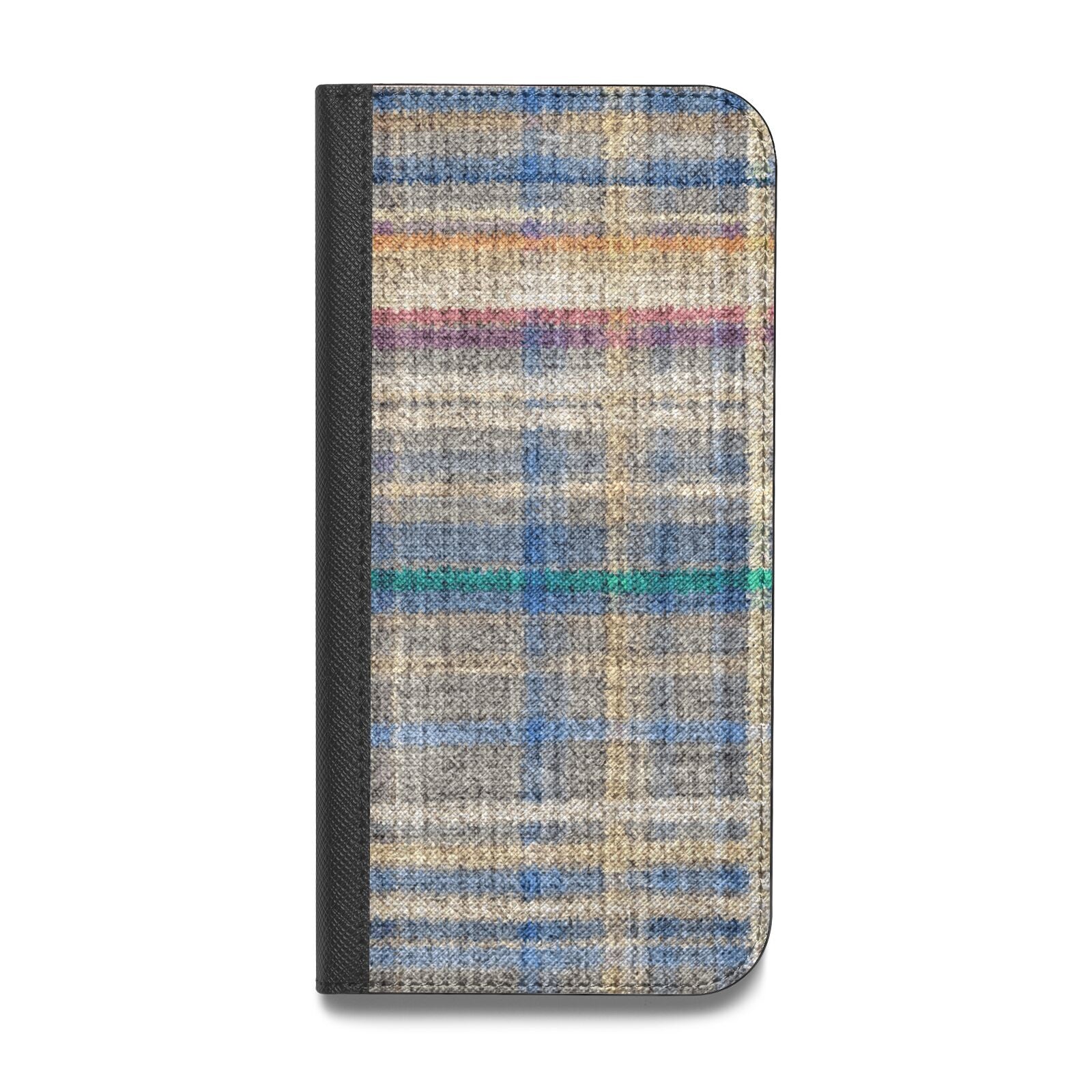 Fabric Plaid Vegan Leather Flip iPhone Case