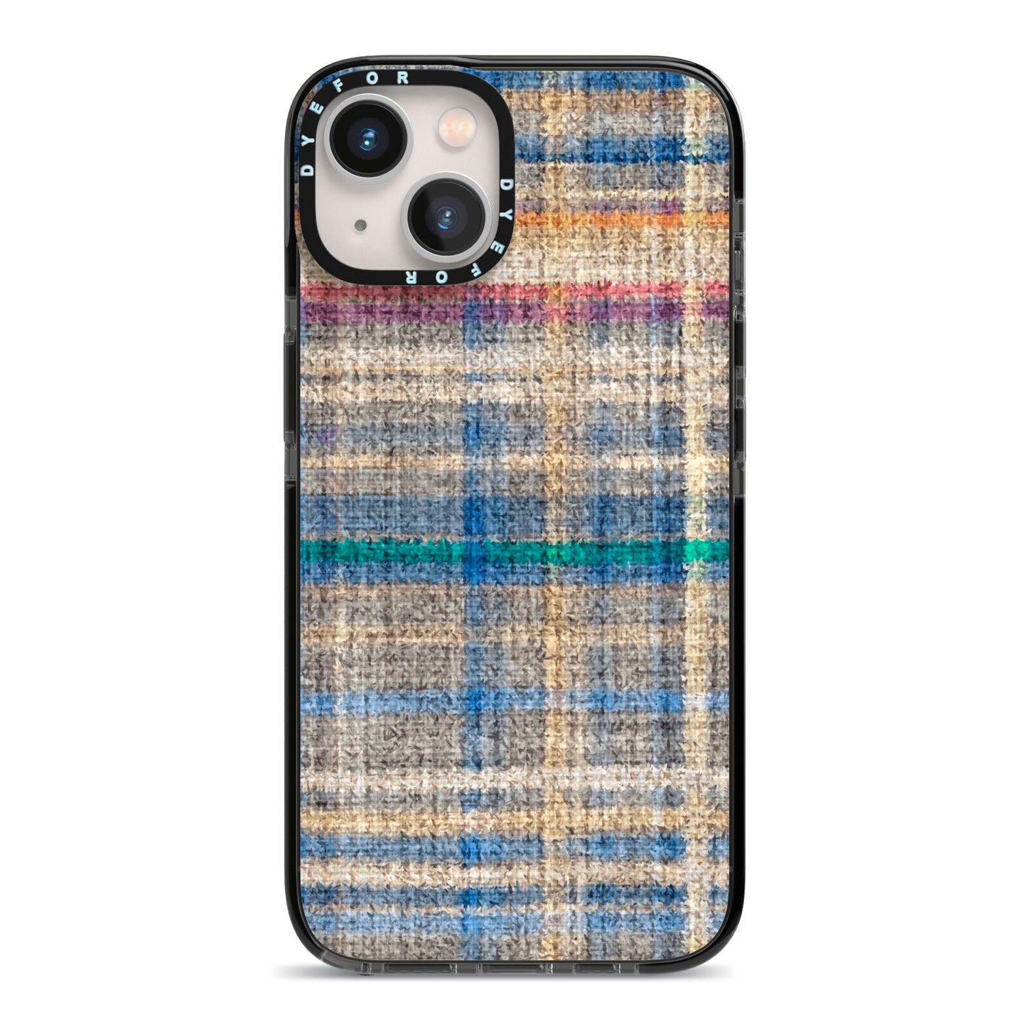 Fabric Plaid iPhone 13 Black Impact Case on Silver phone