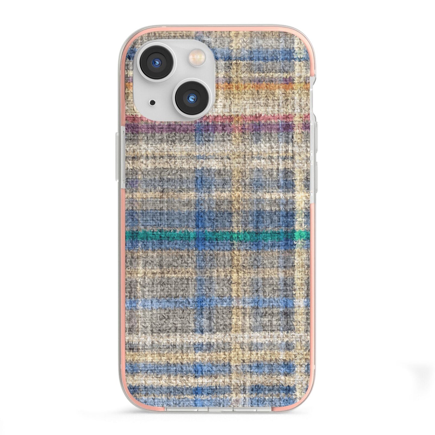 Fabric Plaid iPhone 13 Mini TPU Impact Case with Pink Edges