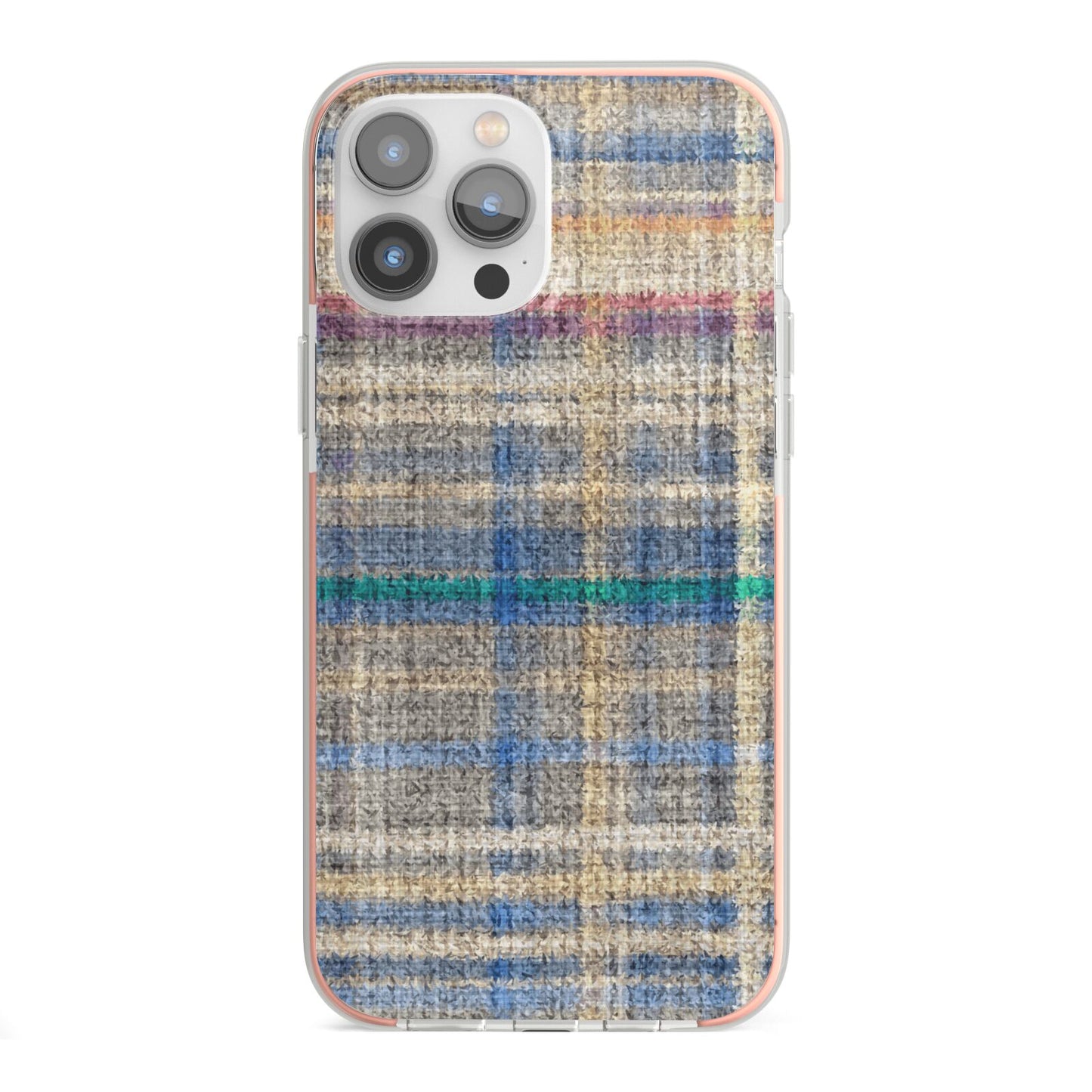 Fabric Plaid iPhone 13 Pro Max TPU Impact Case with Pink Edges