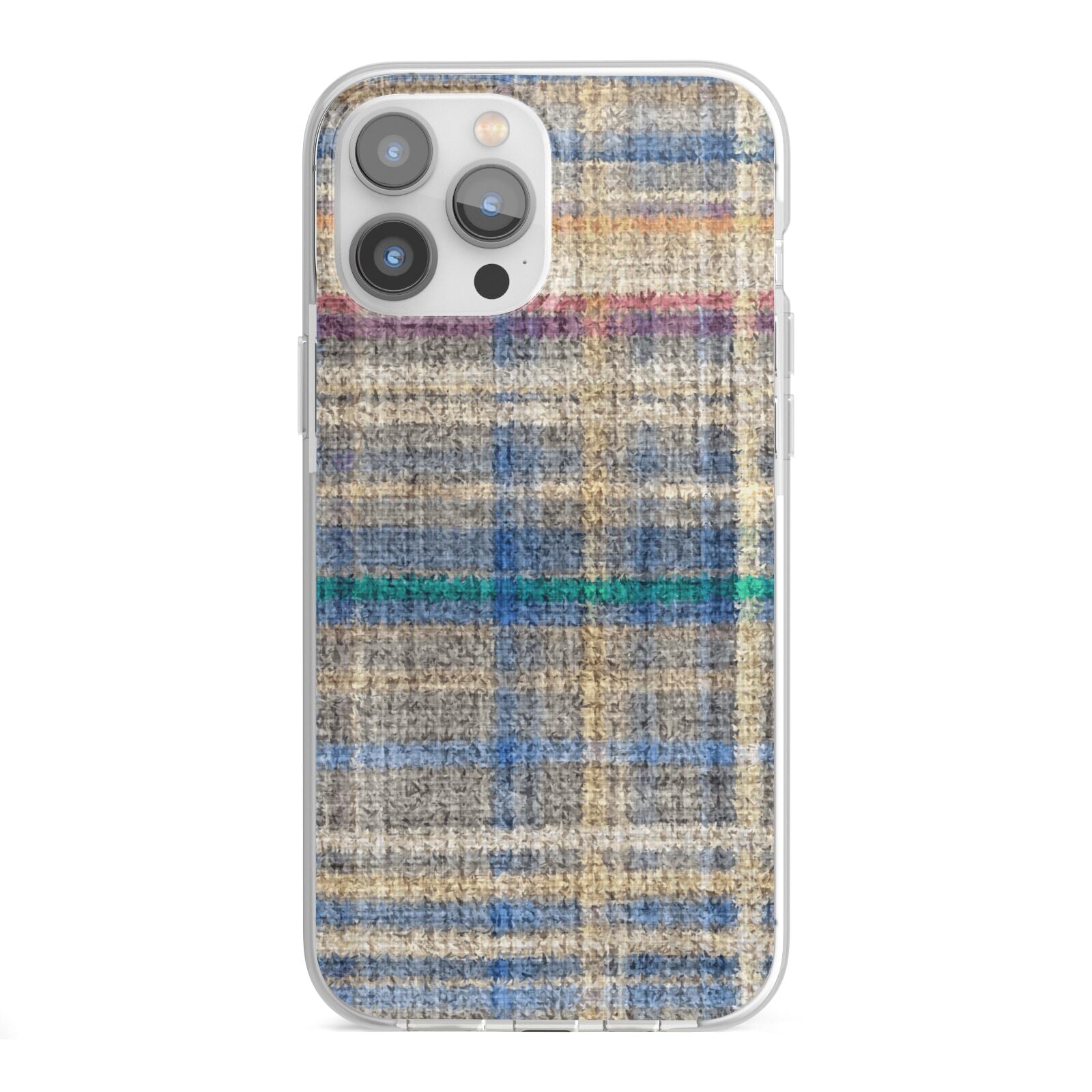 Fabric Plaid iPhone 13 Pro Max TPU Impact Case with White Edges