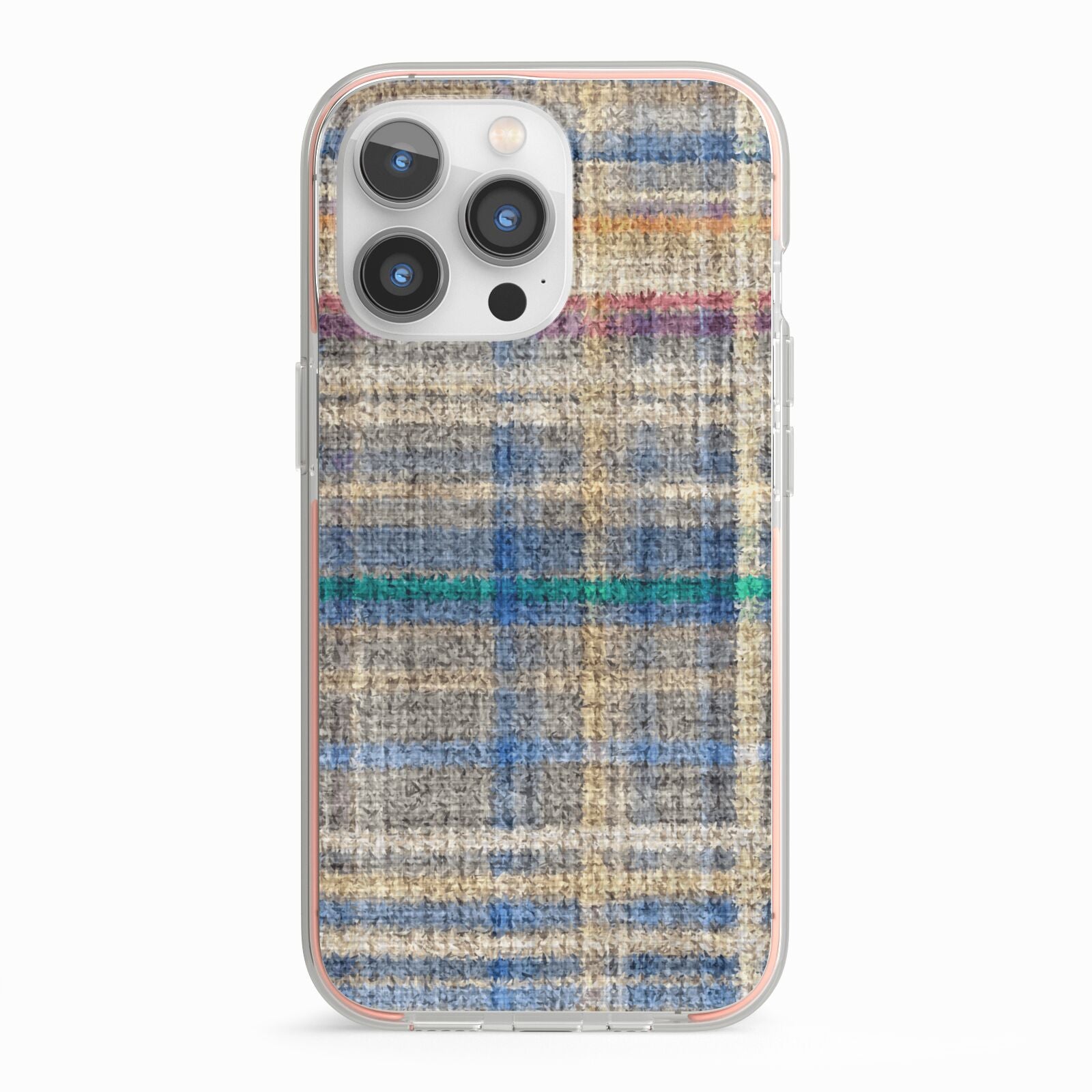 Fabric Plaid iPhone 13 Pro TPU Impact Case with Pink Edges