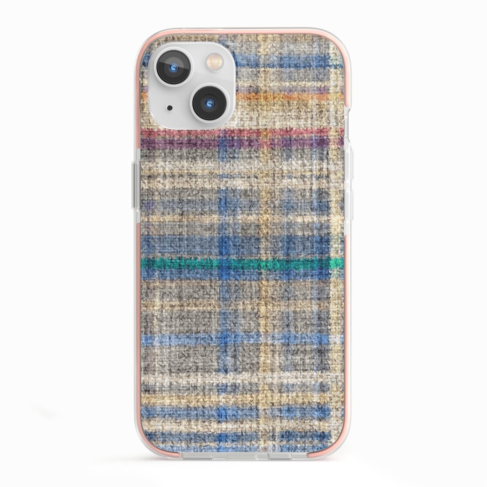 Fabric Plaid iPhone 13 TPU Impact Case with Pink Edges