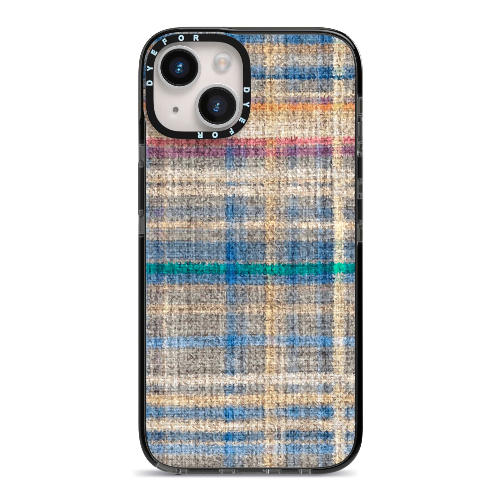 Fabric Plaid iPhone 14 Black Impact Case on Silver phone