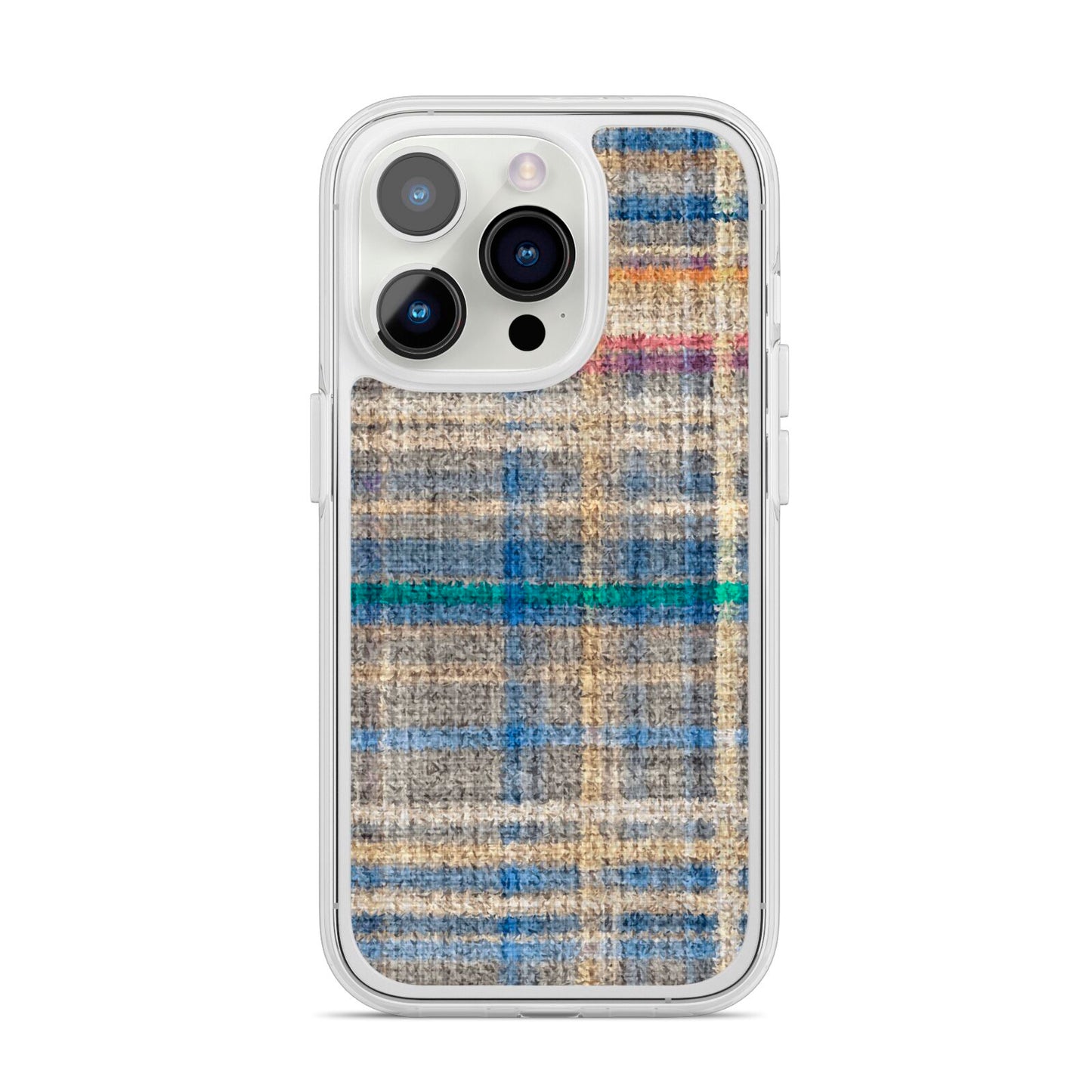 Fabric Plaid iPhone 14 Pro Clear Tough Case Silver