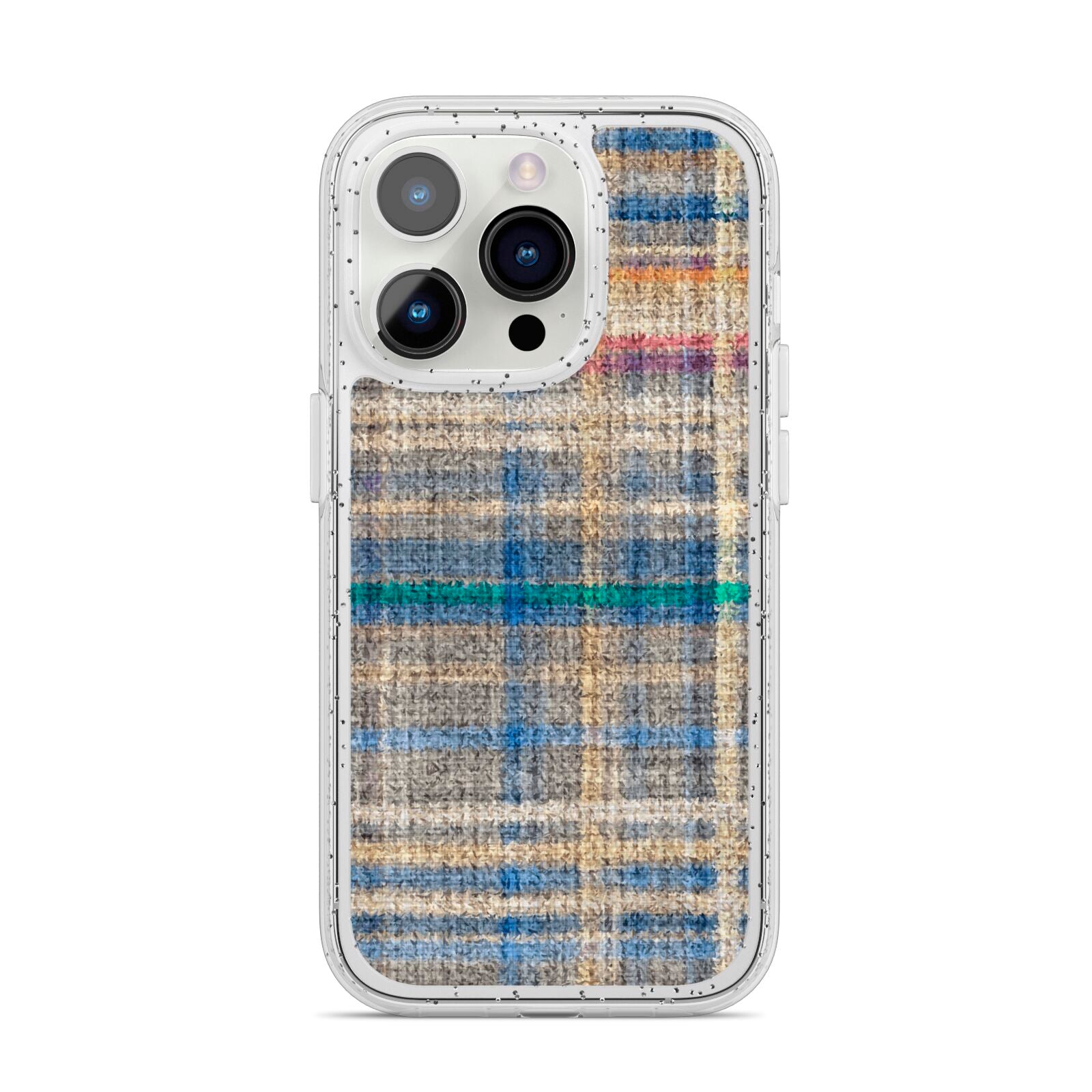 Fabric Plaid iPhone 14 Pro Glitter Tough Case Silver