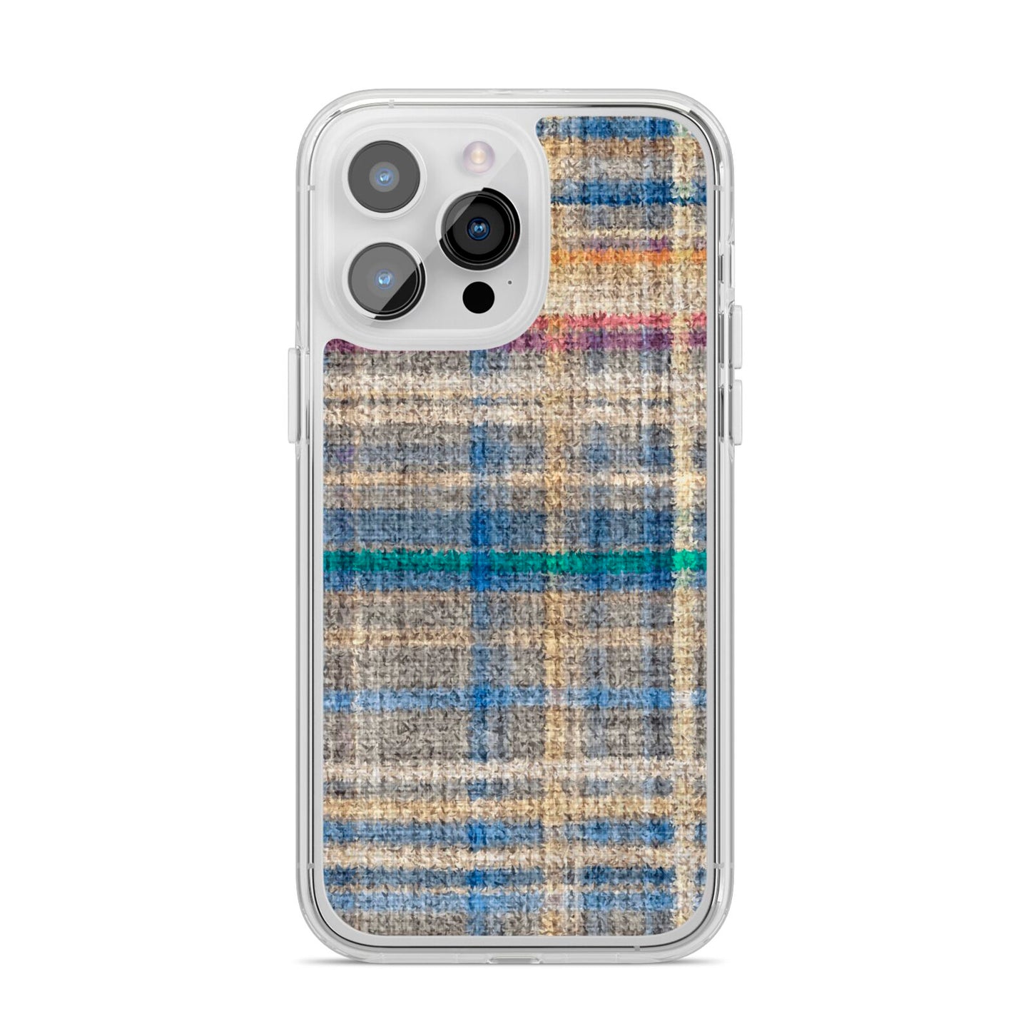 Fabric Plaid iPhone 14 Pro Max Clear Tough Case Silver