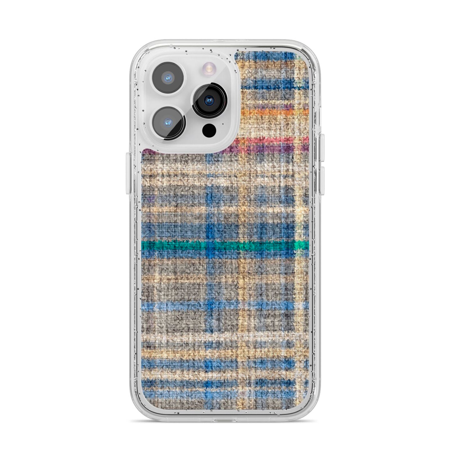 Fabric Plaid iPhone 14 Pro Max Glitter Tough Case Silver