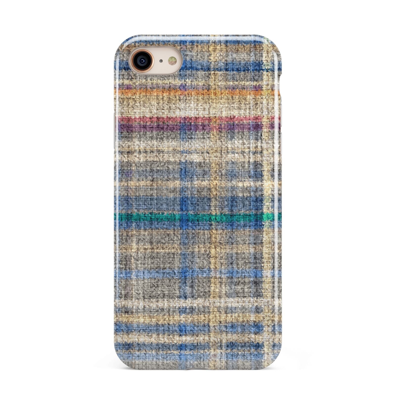 Fabric Plaid iPhone 8 3D Tough Case on Gold Phone