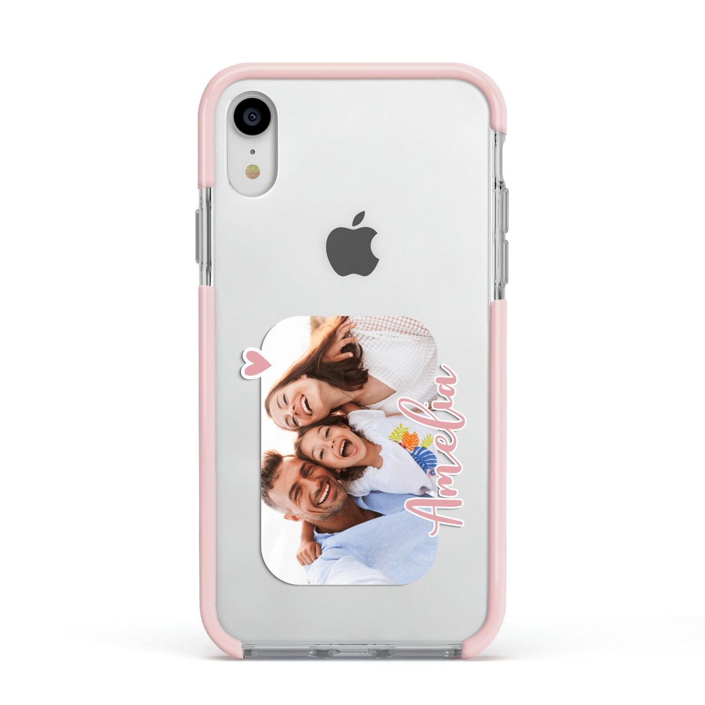 Family Photo Personalised Apple iPhone XR Impact Case Pink Edge on Silver Phone