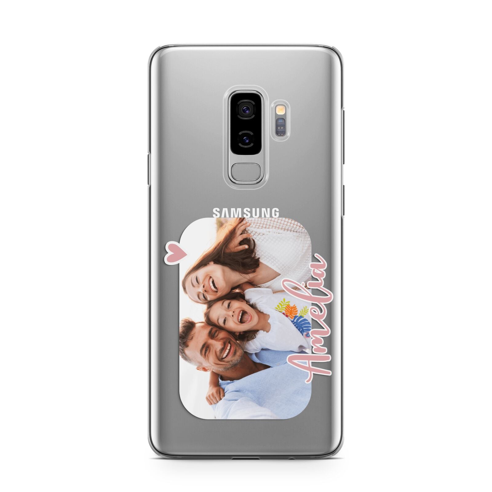 Family Photo Personalised Samsung Galaxy S9 Plus Case on Silver phone