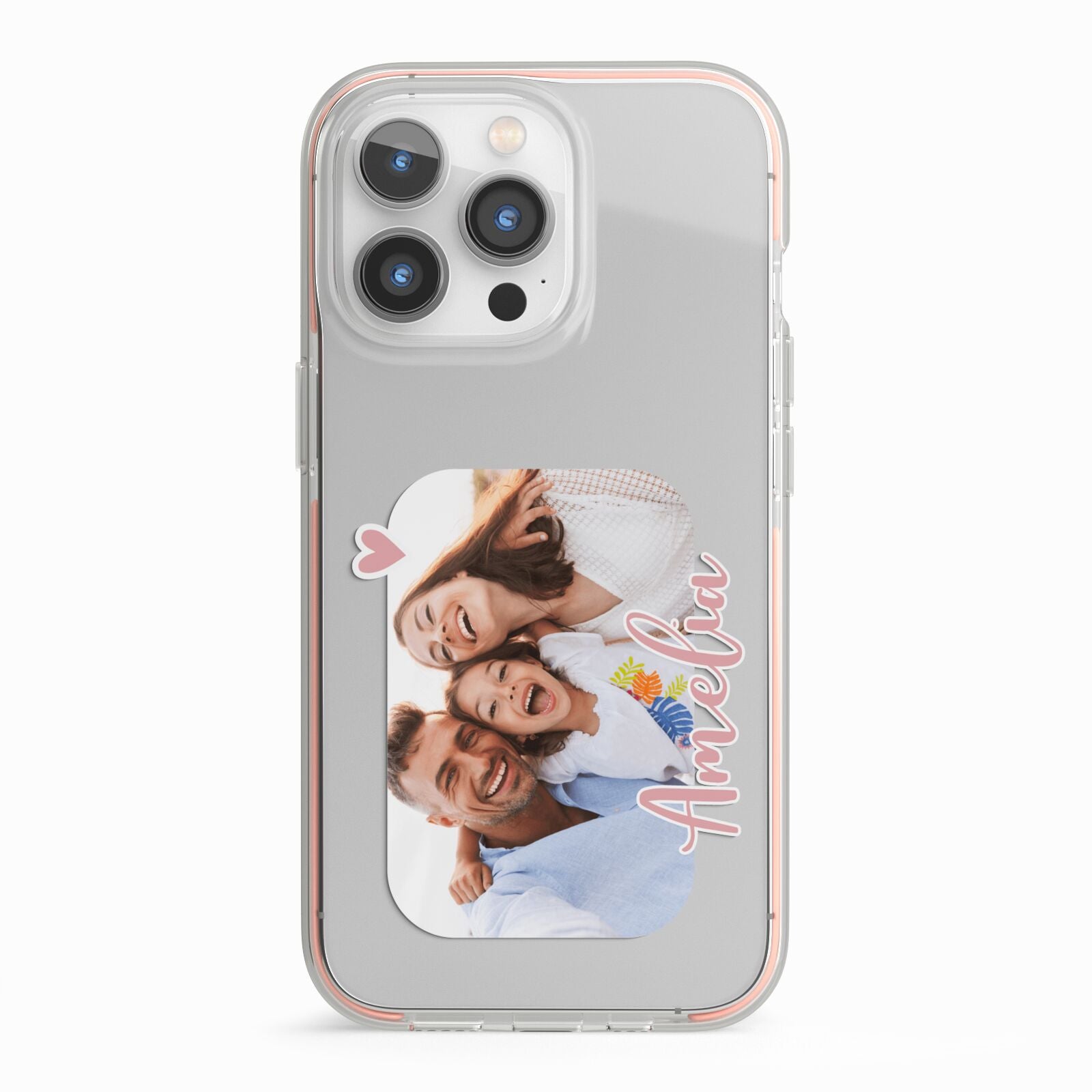 Family Photo Personalised iPhone 13 Pro TPU Impact Case with Pink Edges