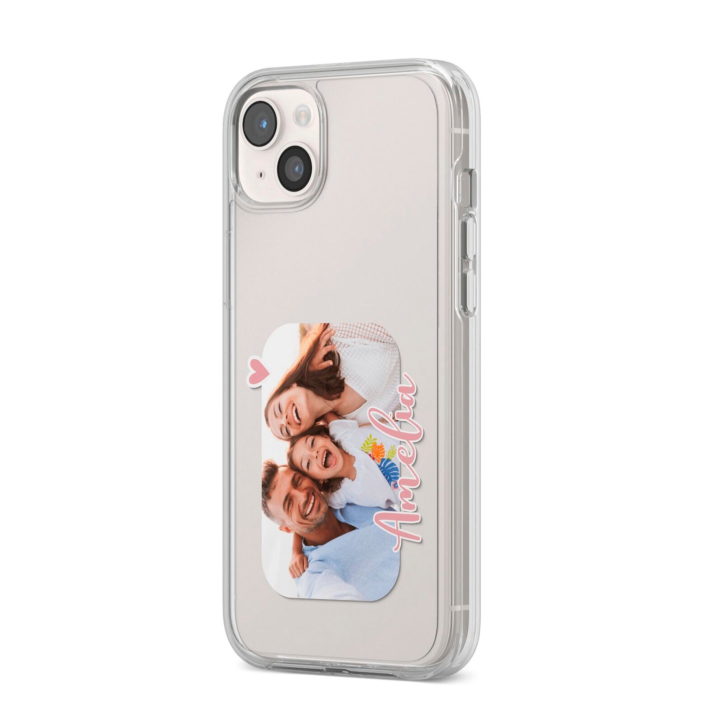 Family Photo Personalised iPhone 14 Plus Clear Tough Case Starlight Angled Image