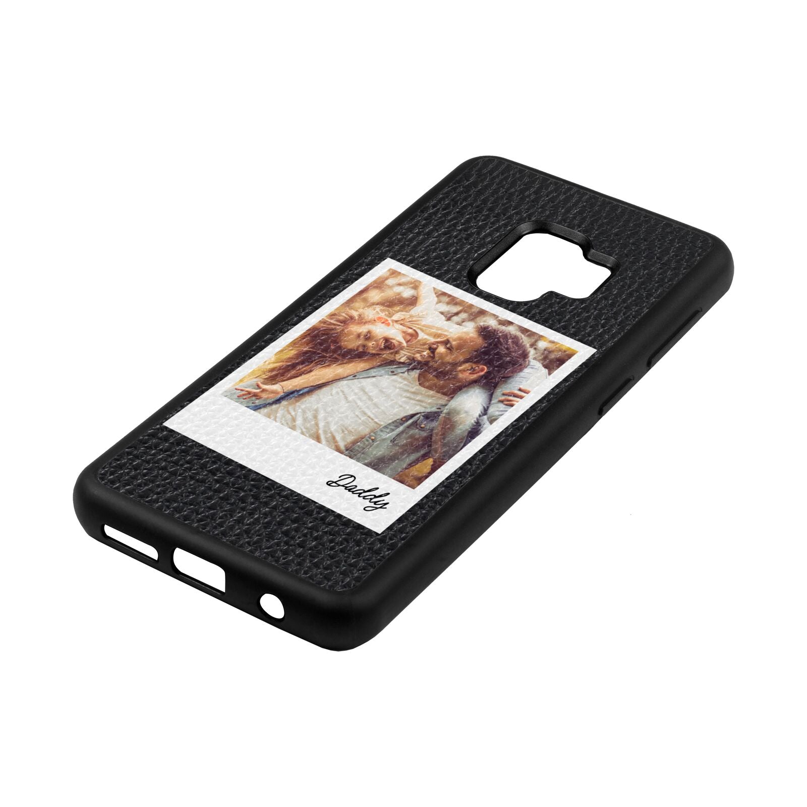 Fathers Day Photo Black Pebble Leather Samsung S9 Case Side Angle