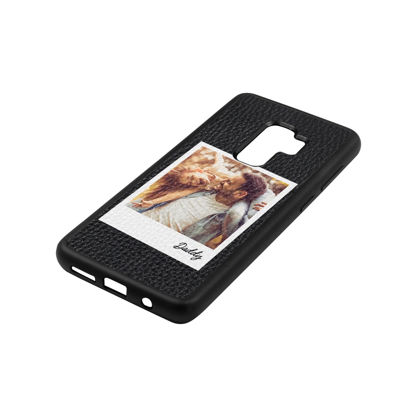 Fathers Day Photo Black Pebble Leather Samsung S9 Plus Case Side Angle