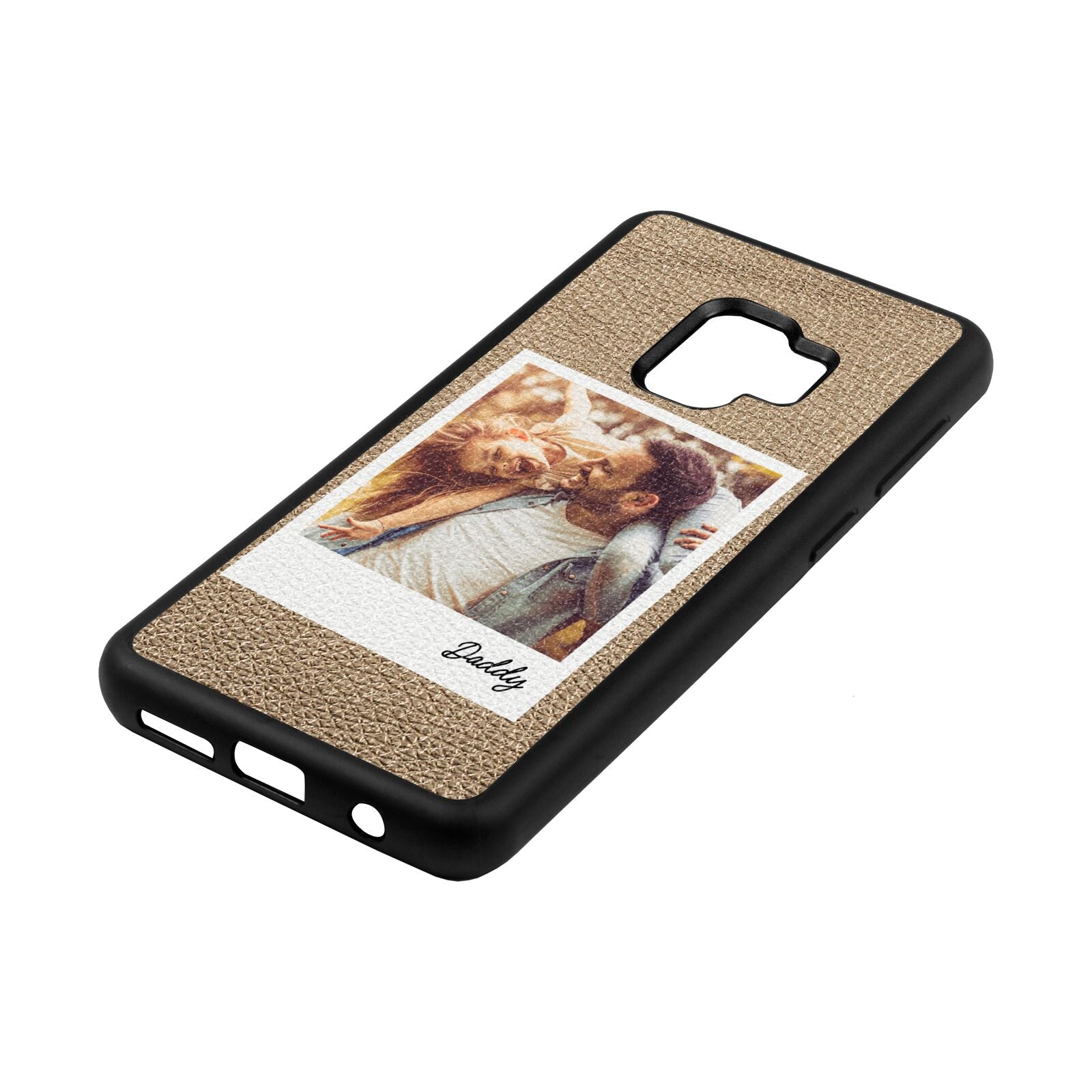 Fathers Day Photo Gold Pebble Leather Samsung S9 Case Side Angle