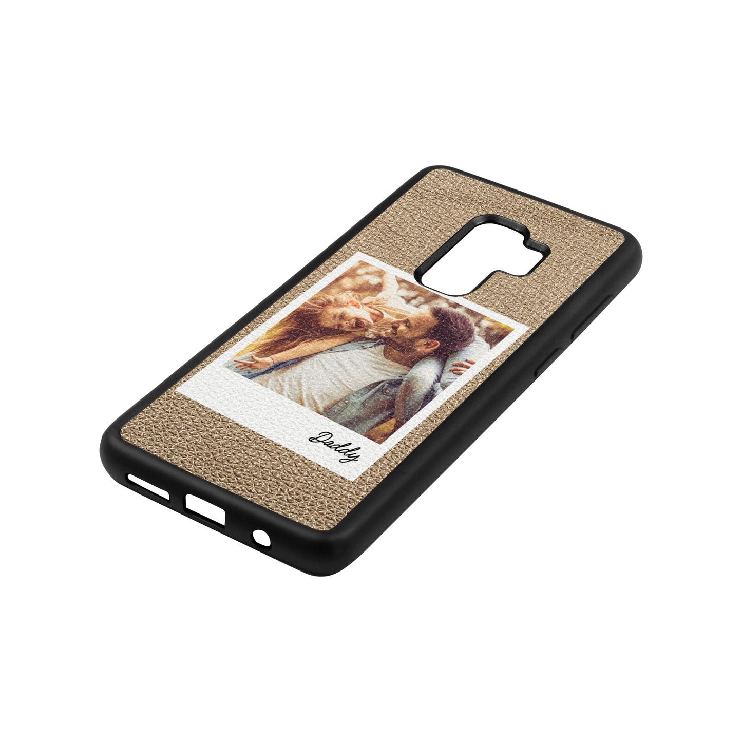 Fathers Day Photo Gold Pebble Leather Samsung S9 Plus Case Side Angle