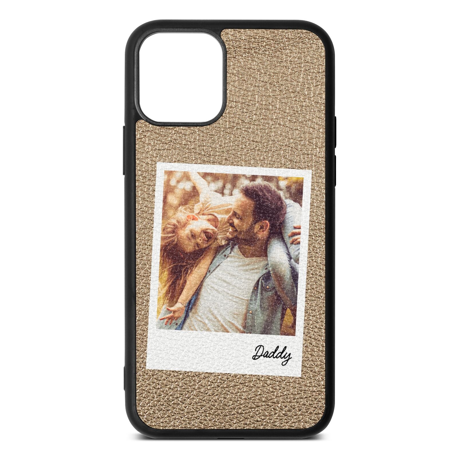 Fathers Day Photo Gold Pebble Leather iPhone 11 Case