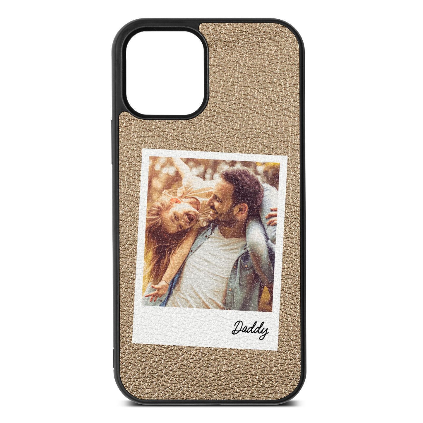 Fathers Day Photo Gold Pebble Leather iPhone 12 Case