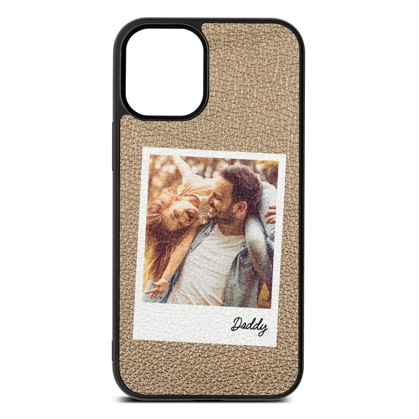 Fathers Day Photo Gold Pebble Leather iPhone 12 Mini Case