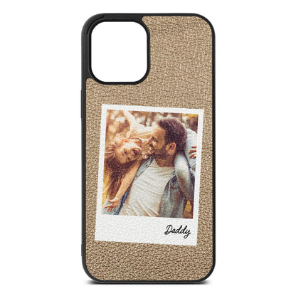 Fathers Day Photo Gold Pebble Leather iPhone 12 Pro Max Case