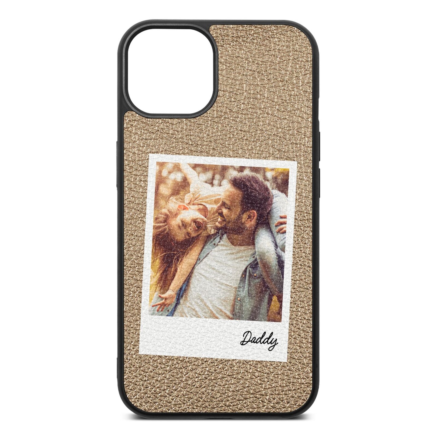 Fathers Day Photo Gold Pebble Leather iPhone 13 Case