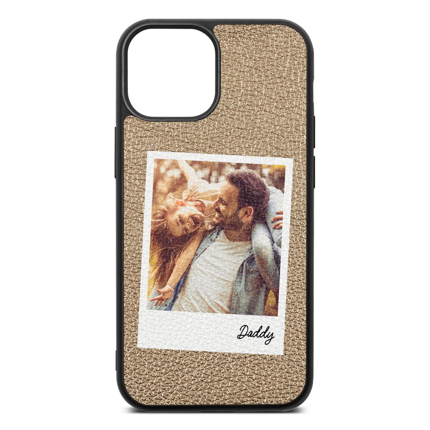 Fathers Day Photo Gold Pebble Leather iPhone 13 Mini Case