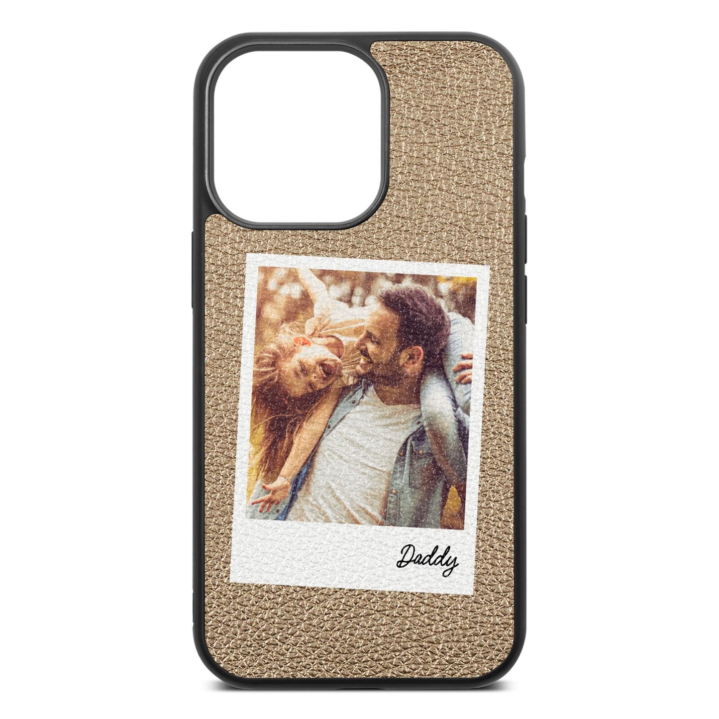 Fathers Day Photo Gold Pebble Leather iPhone 13 Pro Case