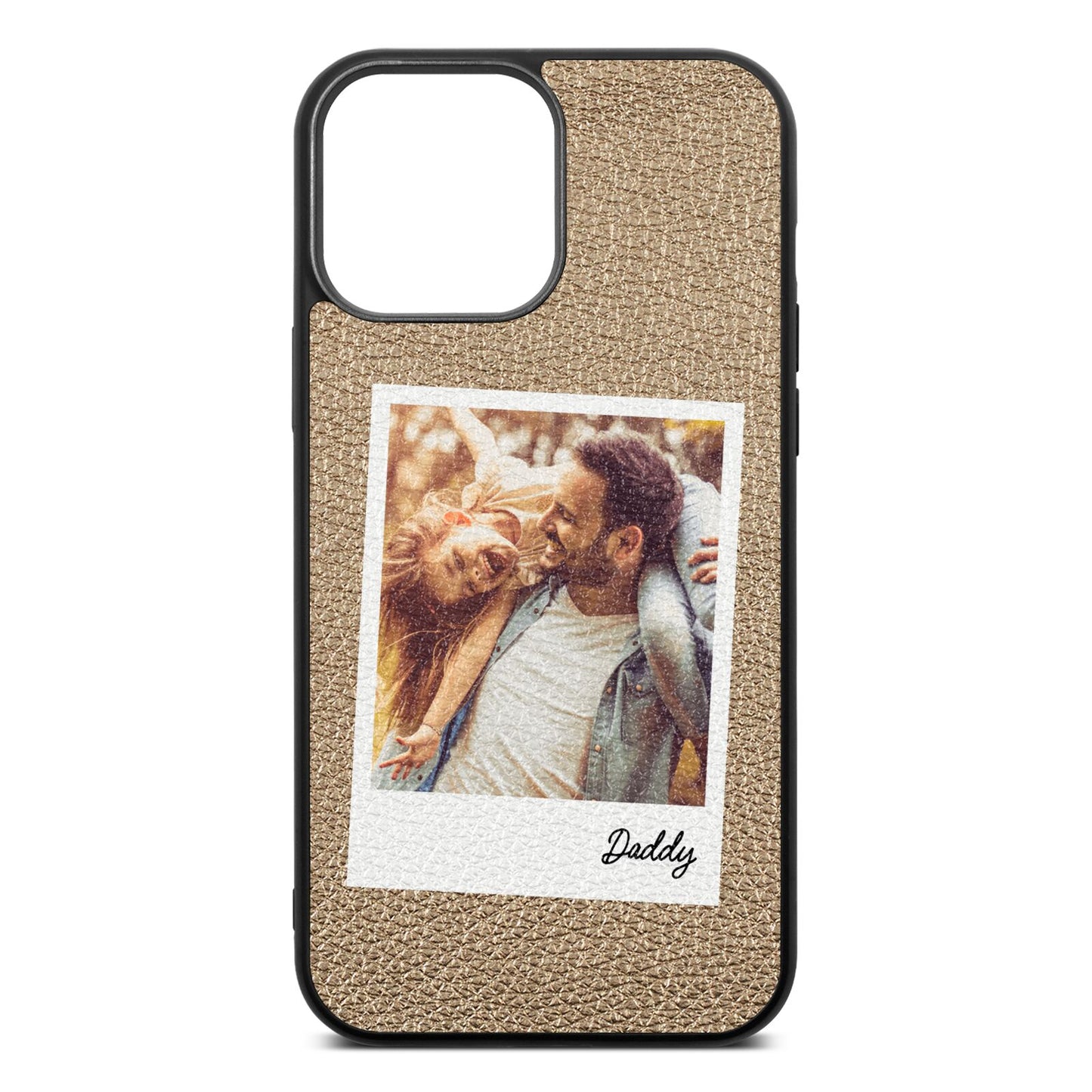 Fathers Day Photo Gold Pebble Leather iPhone 13 Pro Max Case