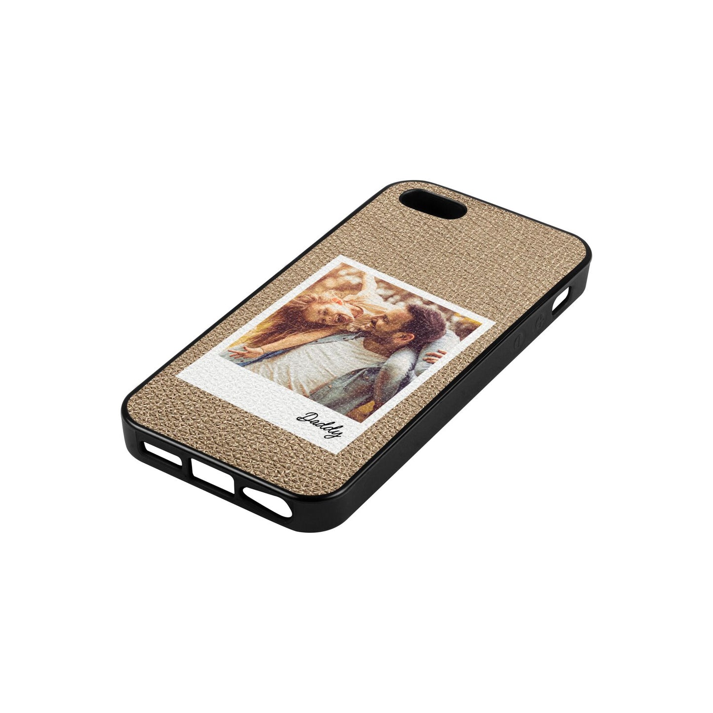 Fathers Day Photo Gold Pebble Leather iPhone 5 Case Side Angle