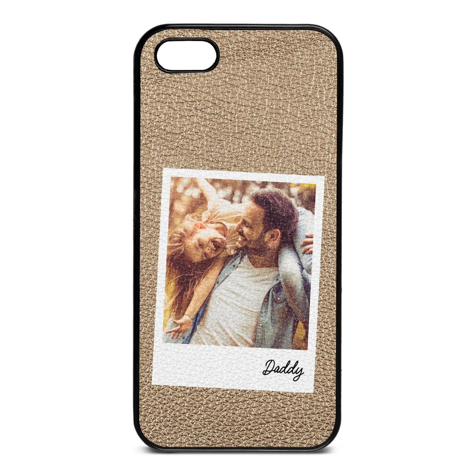 Fathers Day Photo Gold Pebble Leather iPhone 5 Case