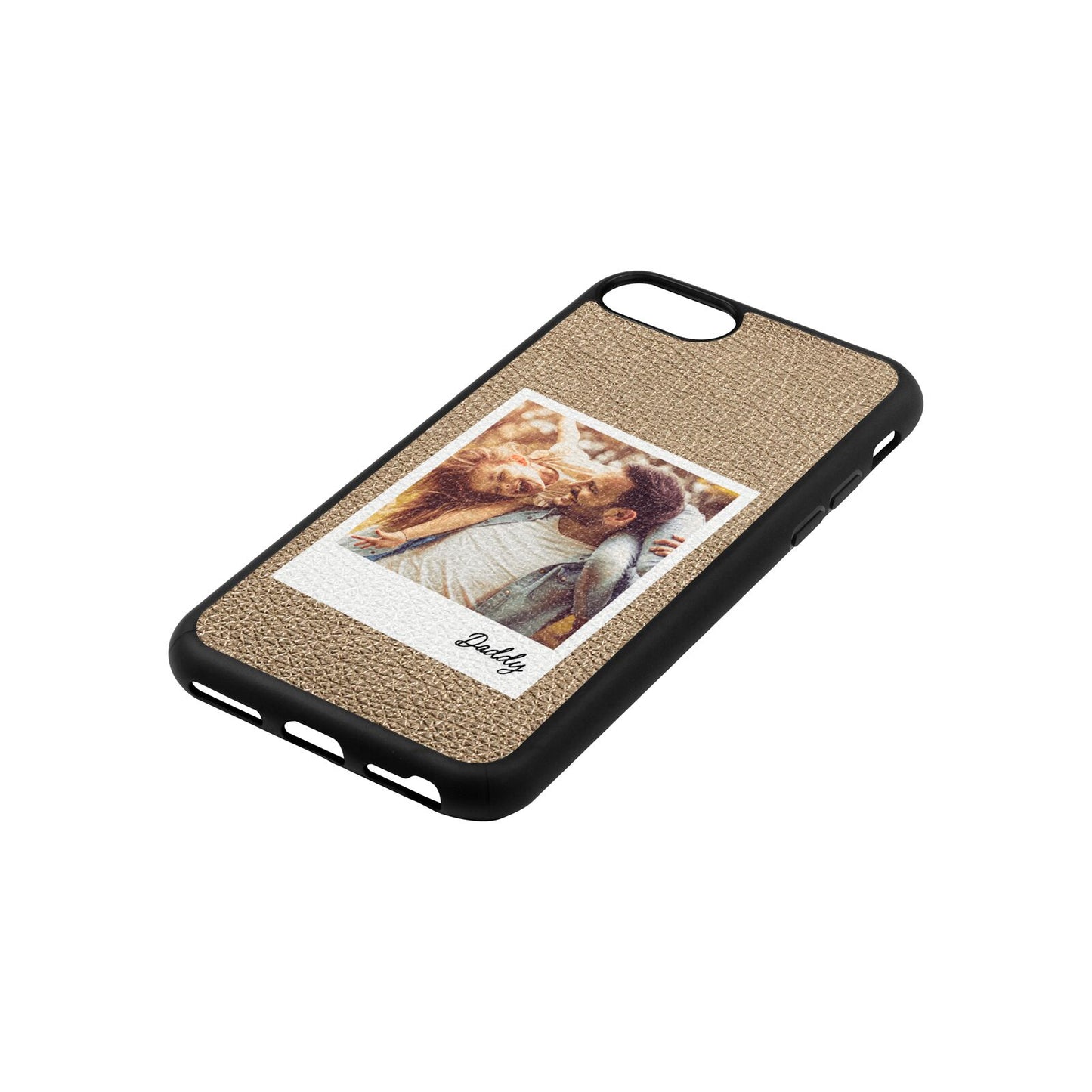 Fathers Day Photo Gold Pebble Leather iPhone 8 Case Side Angle