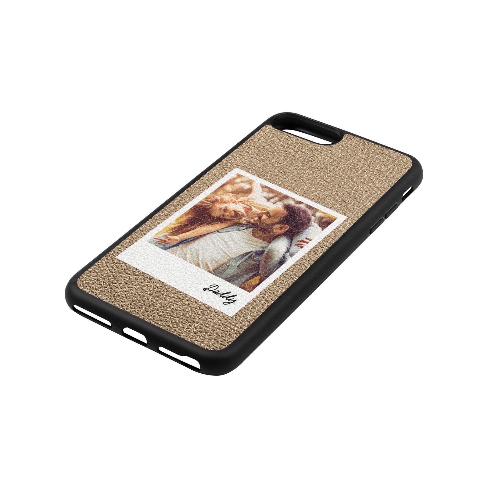 Fathers Day Photo Gold Pebble Leather iPhone 8 Plus Case Side Angle