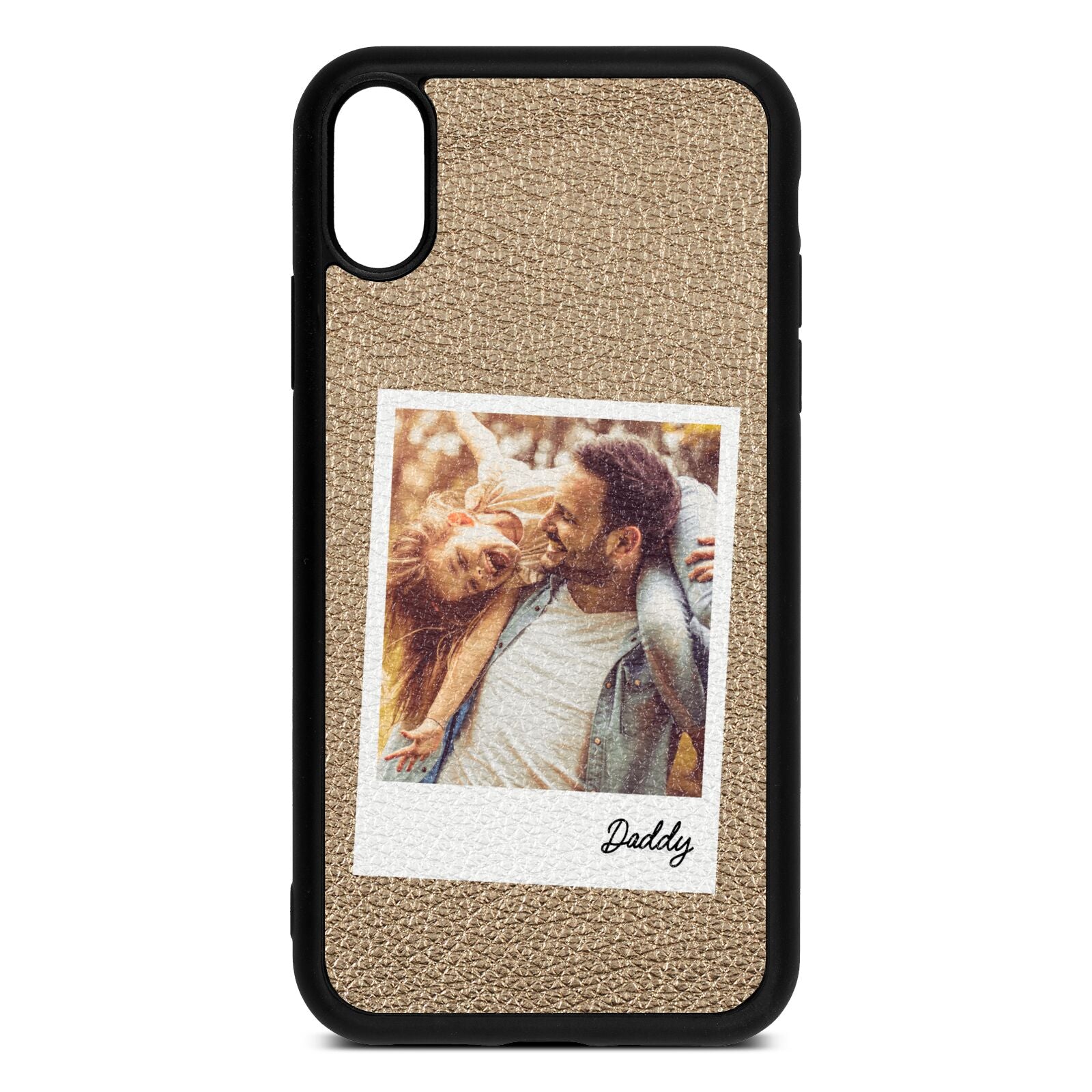 Fathers Day Photo Gold Pebble Leather iPhone Xr Case