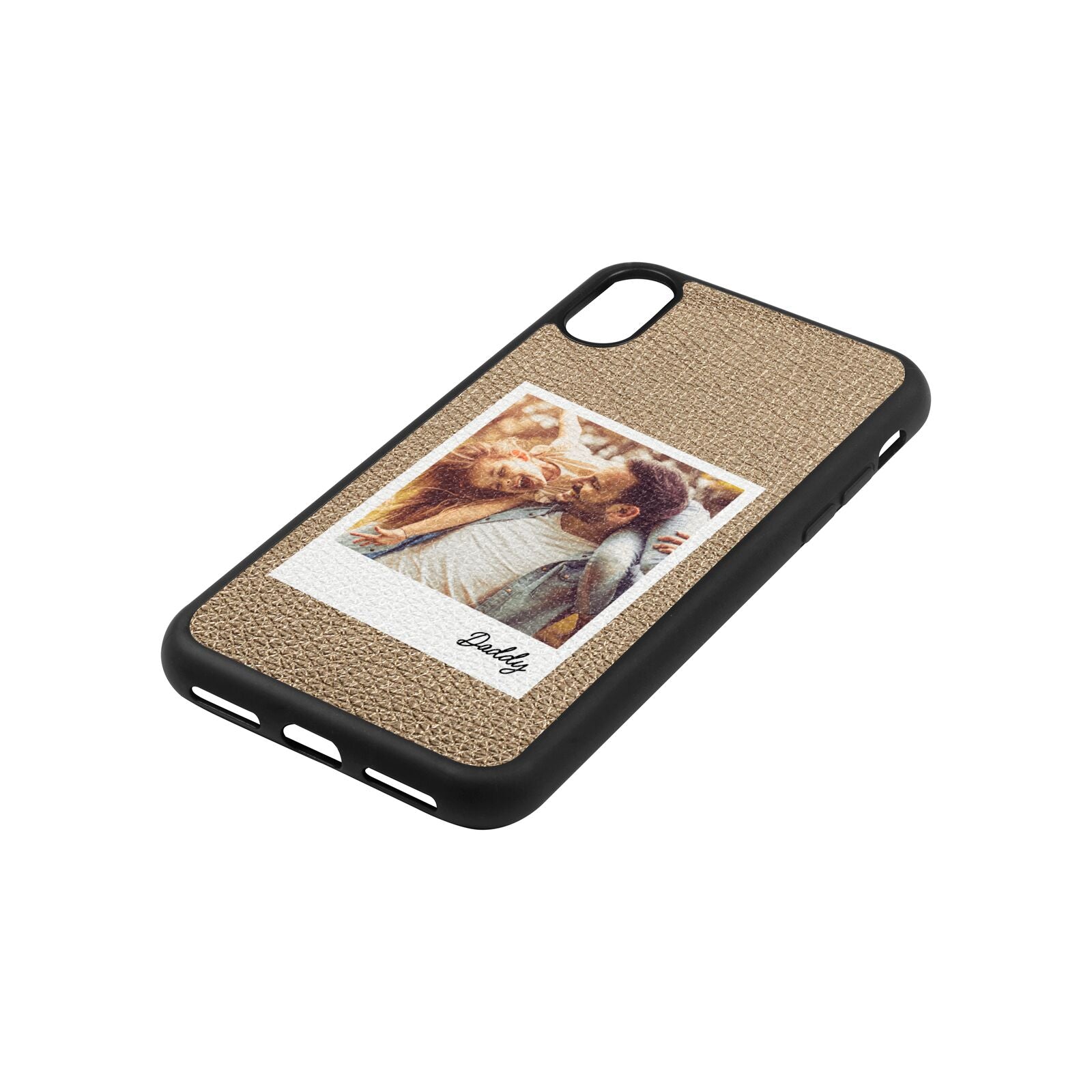 Fathers Day Photo Gold Pebble Leather iPhone Xs Case Side Angle