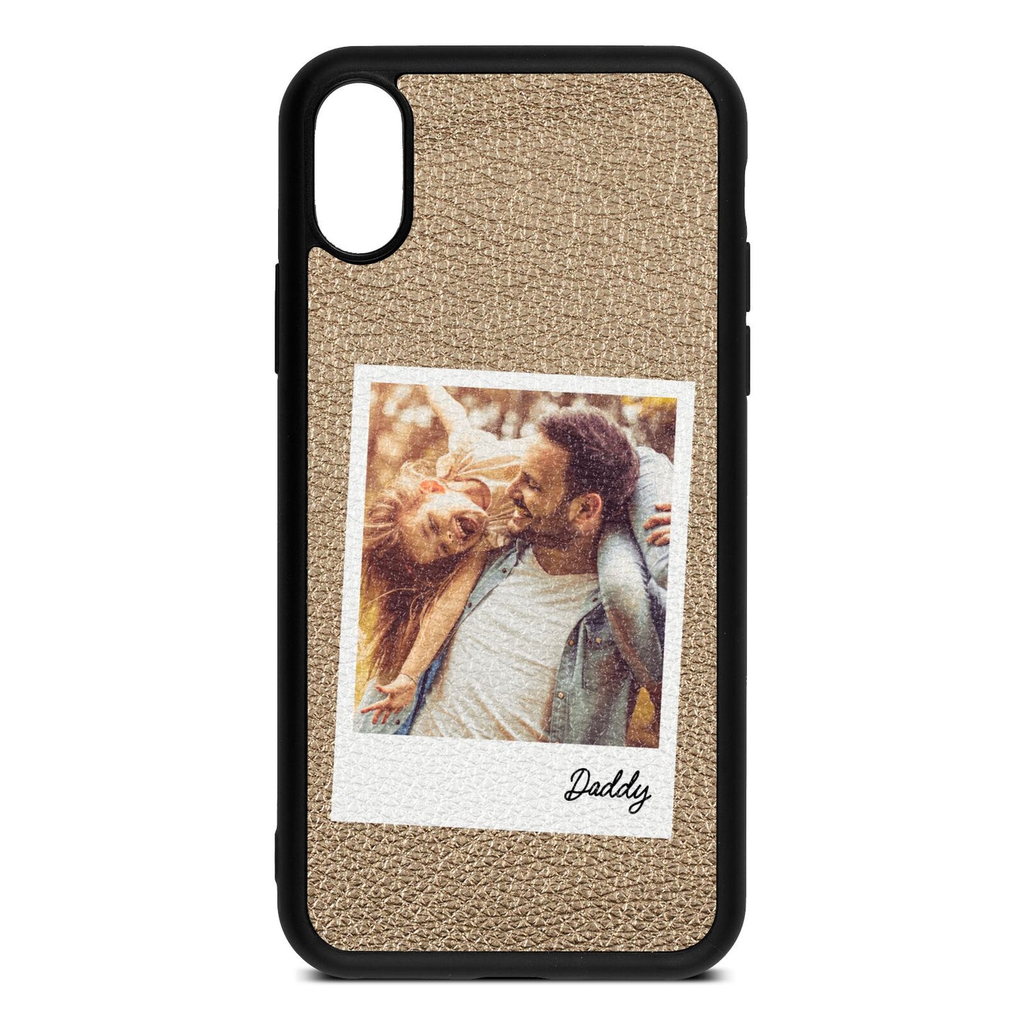 Fathers Day Photo Gold Pebble Leather iPhone Xs Case