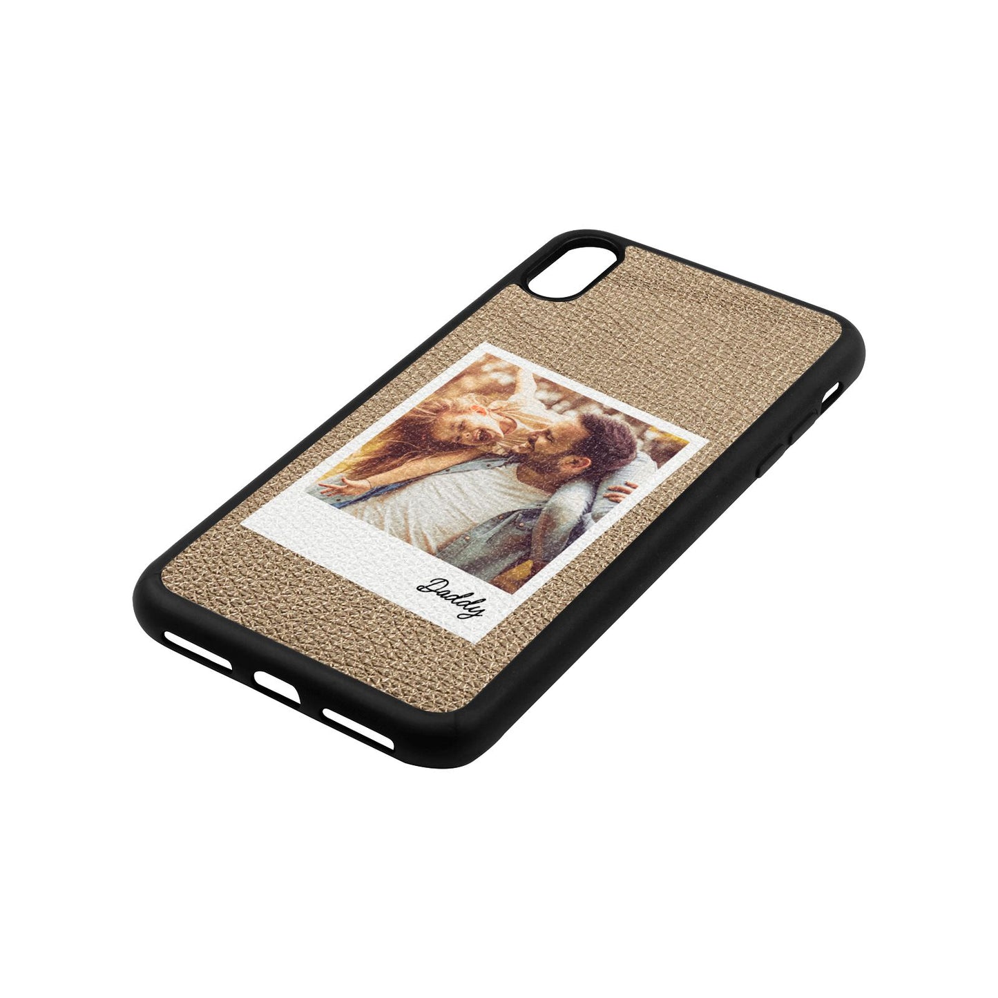 Fathers Day Photo Gold Pebble Leather iPhone Xs Max Case Side Angle