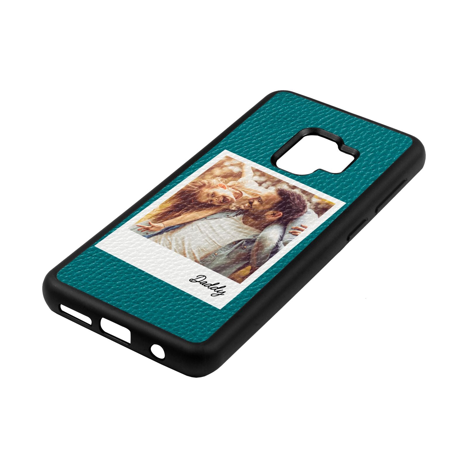 Fathers Day Photo Green Pebble Leather Samsung S9 Case Side Angle