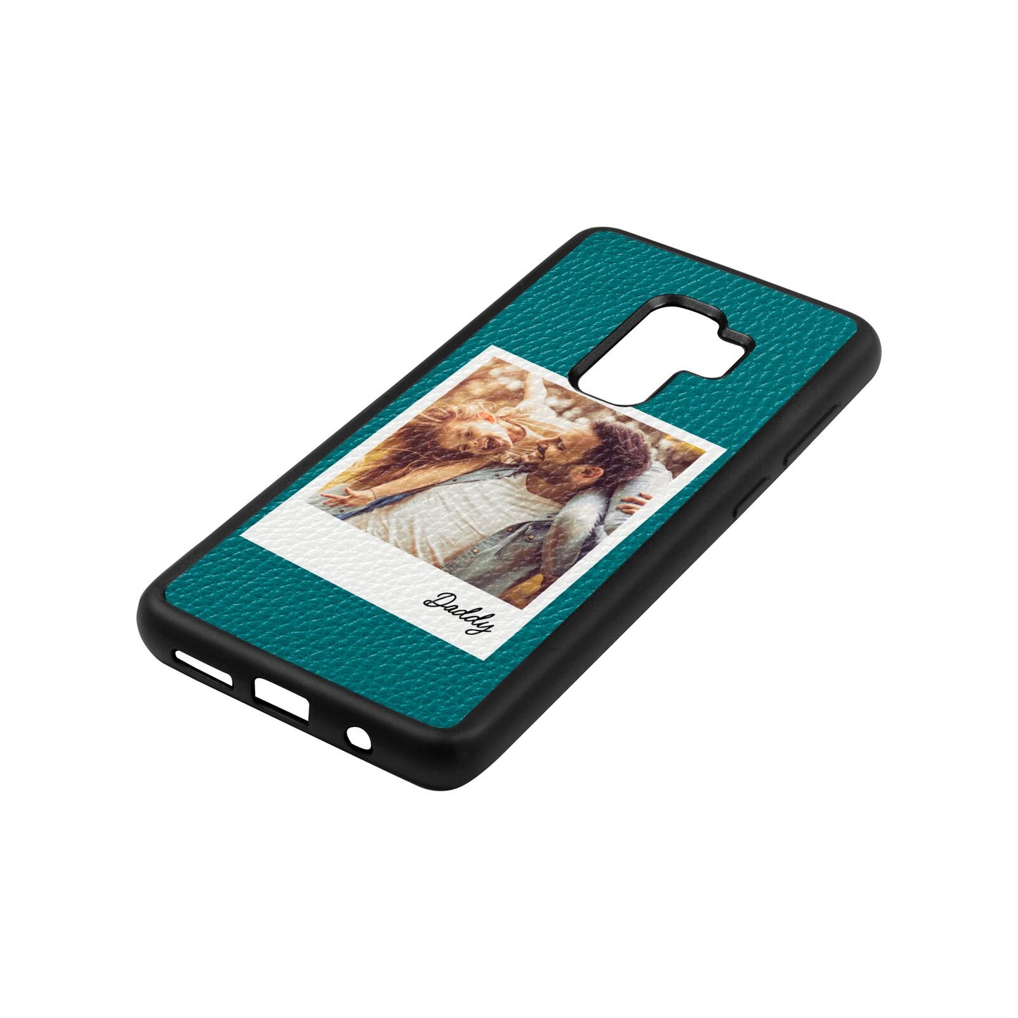 Fathers Day Photo Green Pebble Leather Samsung S9 Plus Case Side Angle