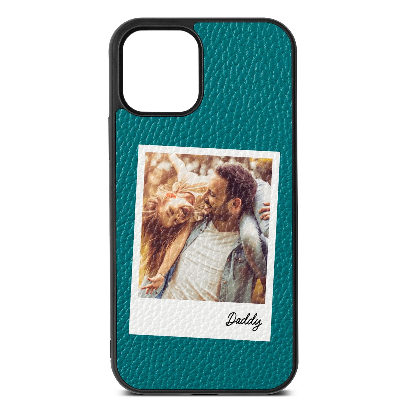 Fathers Day Photo Green Pebble Leather iPhone 12 Case