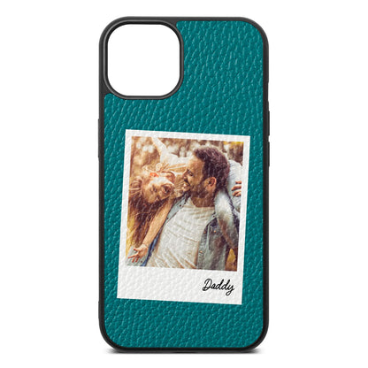 Fathers Day Photo Green Pebble Leather iPhone 13 Case