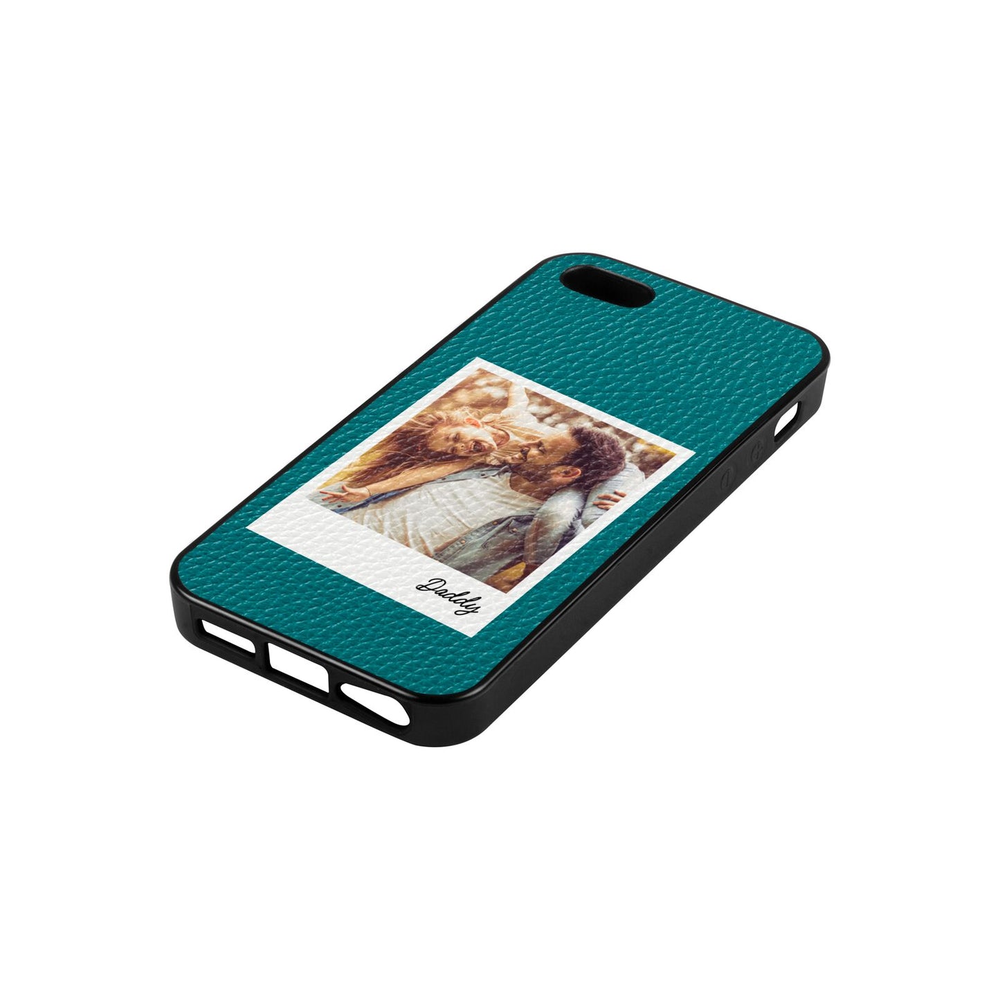 Fathers Day Photo Green Pebble Leather iPhone 5 Case Side Angle